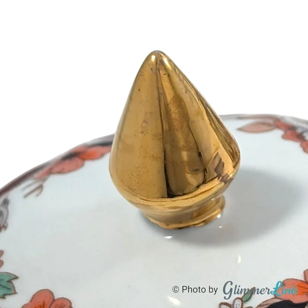 Vintage Porcelanas Portugal Multi Color Floral Porcelain Candy Dish Trinket Box